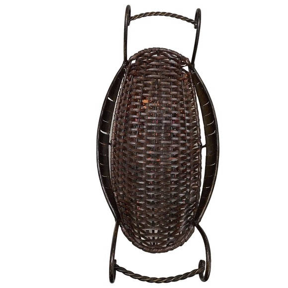 Woven Brown Wicker Wrought Iron Embellished Oval Large Fruit Heavy Basket MCM - Picture 5 of 11